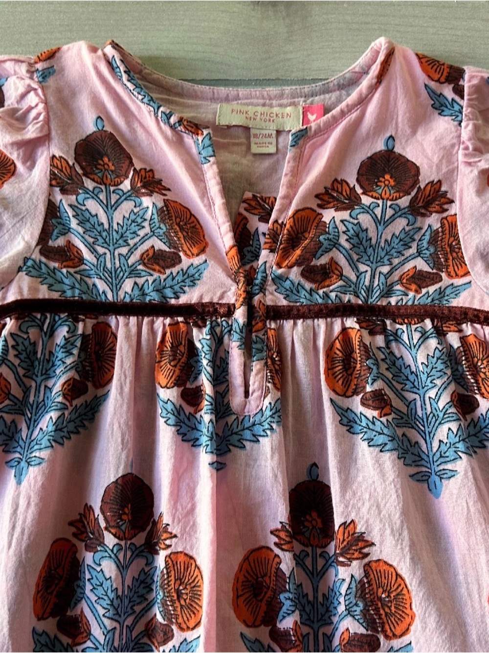 Pink Chicken Girls Pink Floral Print One-Piece Lightweight Cotton Romper - Picture 4 of 4